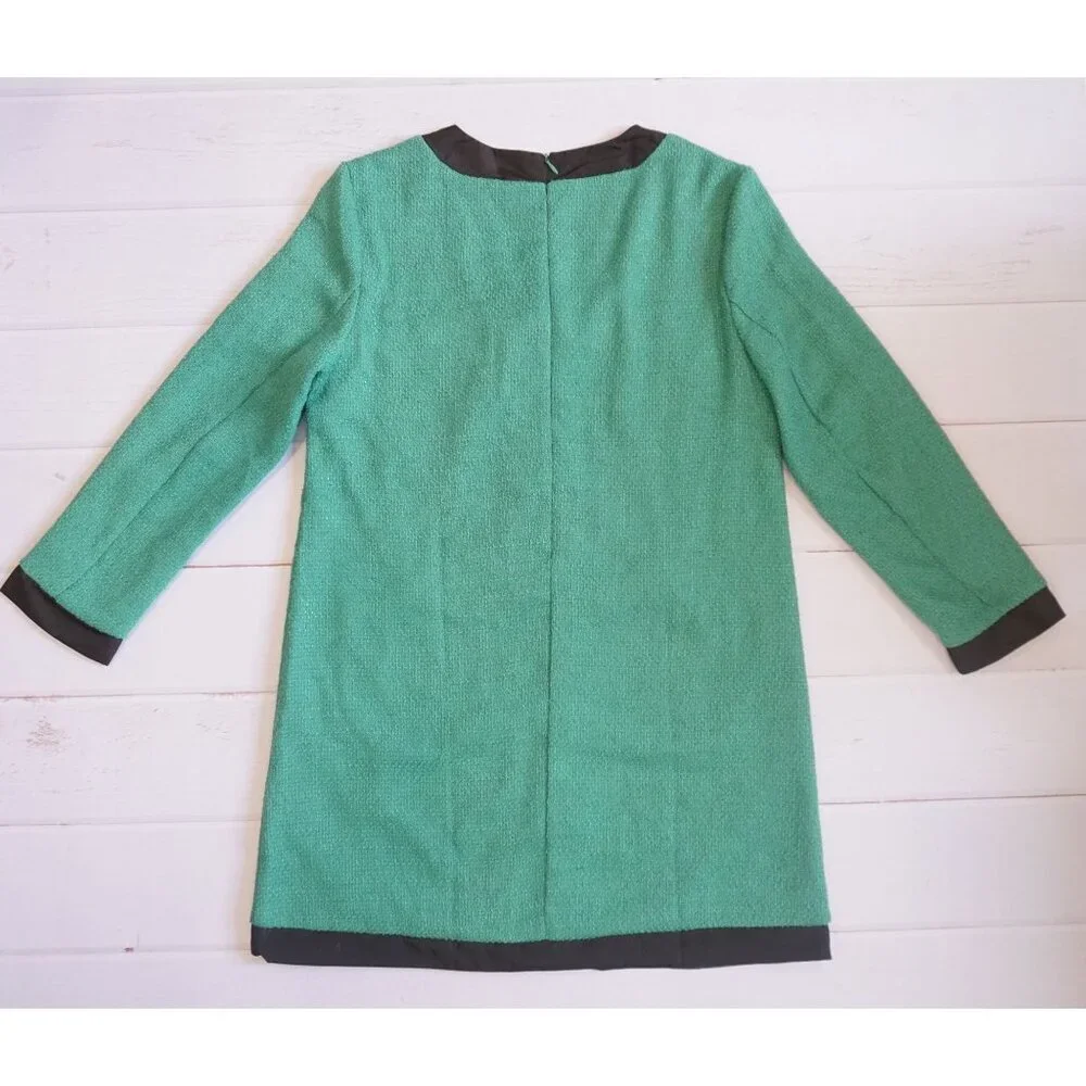 Elegant Green Tweed Blazer Dress w/ Black Trim & Gold Buttons - Size S - Picture 5 of 7